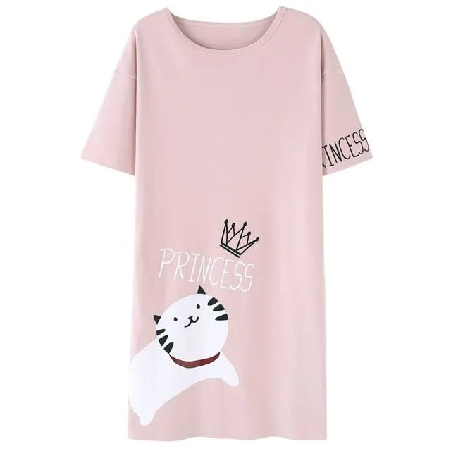 100% Cotton Women Sleepshirts Nightgowns Cartoon Night Dress Fashion Girls Nighty Sleepwear Ladies Nightwear Summer Homewear