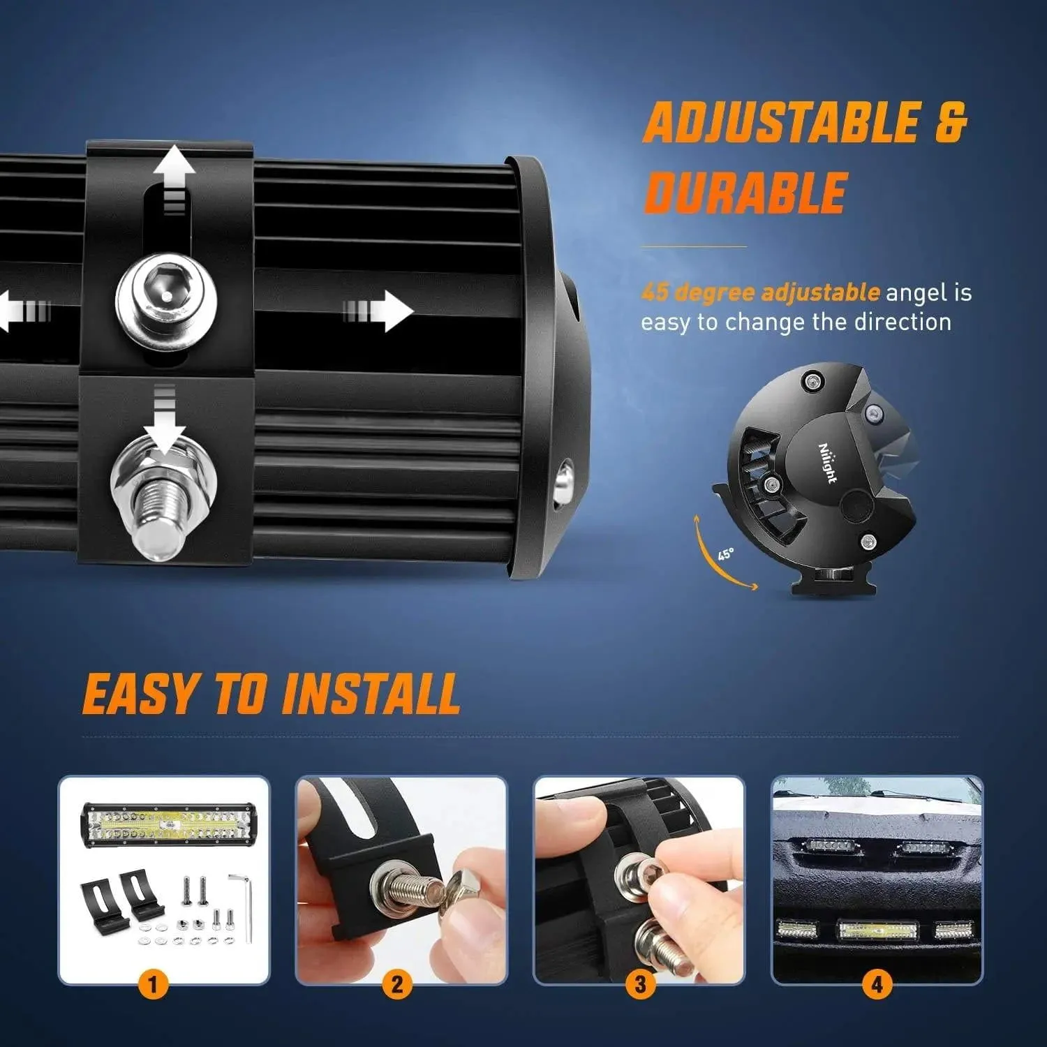 12 Inch 300W Triple Row Spot/Flood Led Light Bar Kit | 4 Inch 60W Led Pods (Pair)