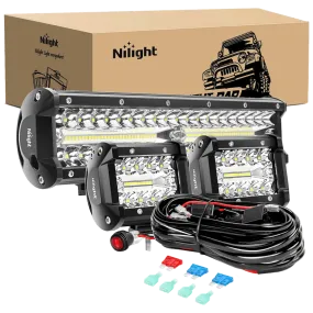 12 Inch 300W Triple Row Spot/Flood Led Light Bar Kit | 4 Inch 60W Led Pods (Pair)