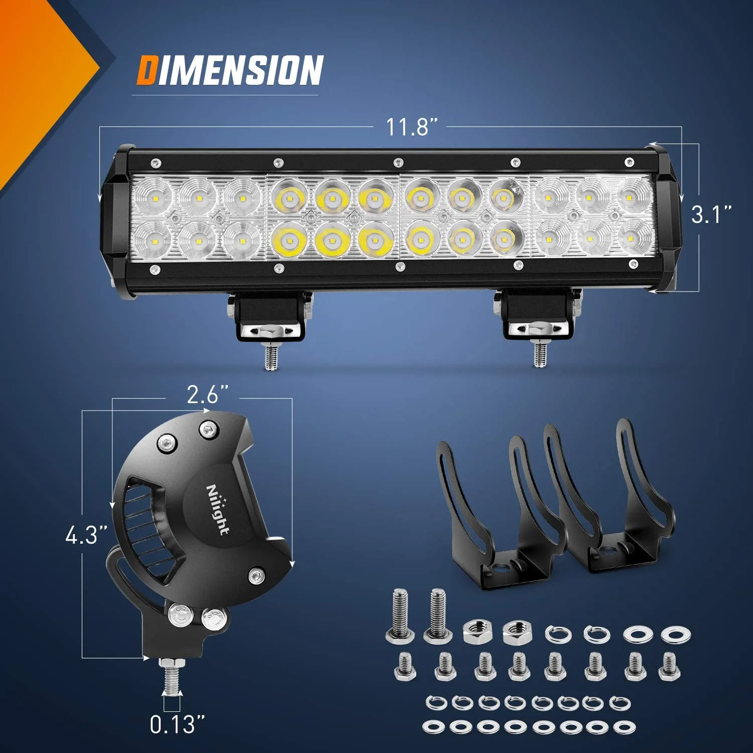 12 Inch 72W 5000LM Double Row Spot Flood Led Light Bar