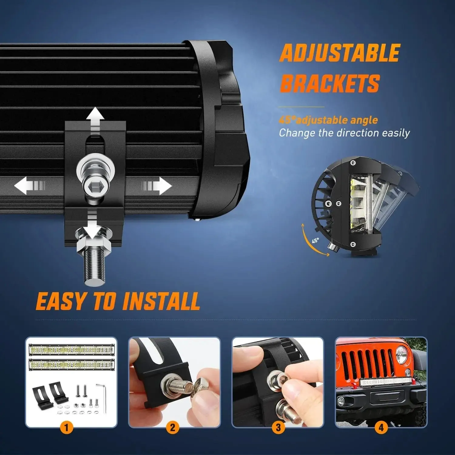 13.5 Inch 456W Side Shooter Quadruple Row Spot Flood LED Light Bar Kit | 16AWG Wire 3Pin Switch