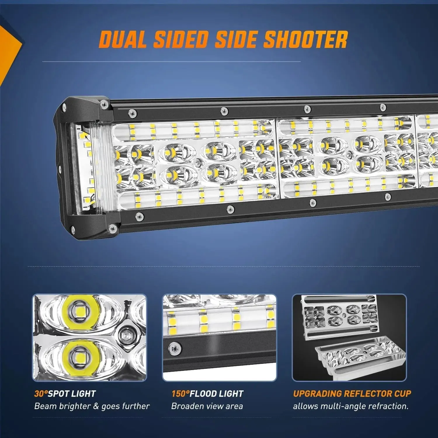 13.5 Inch 456W Side Shooter Quadruple Row Spot Flood LED Light Bar Kit | 16AWG Wire 3Pin Switch