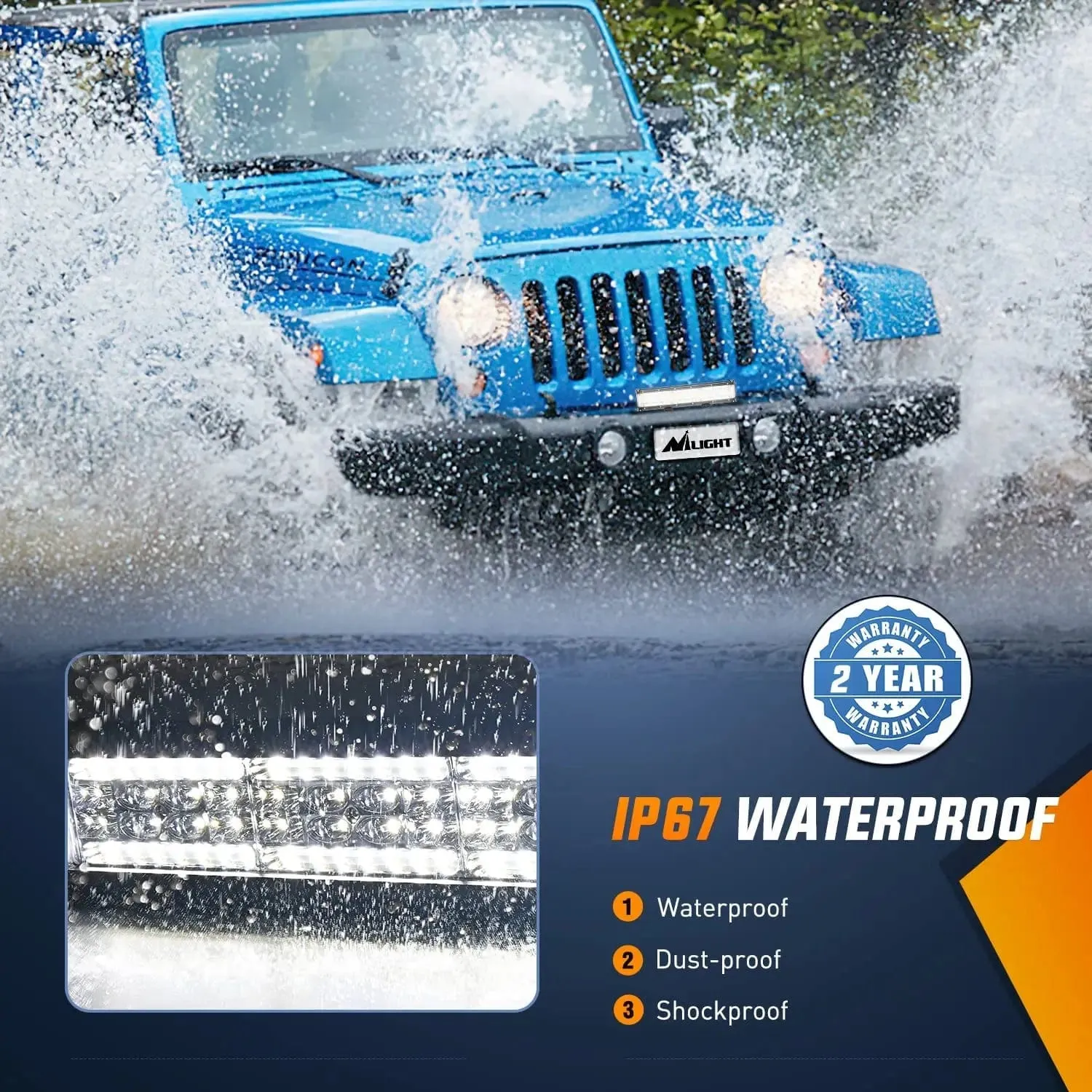13.5 Inch 456W Side Shooter Quadruple Row Spot Flood LED Light Bar Kit | 16AWG Wire 3Pin Switch