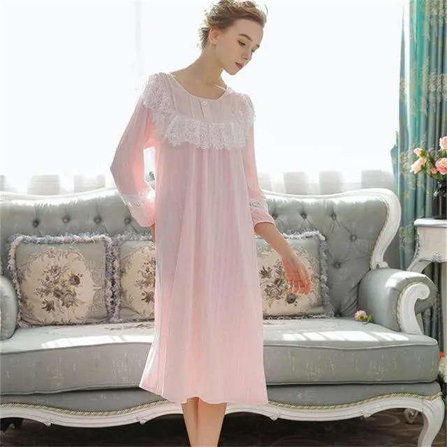 2019 New Arrivals Vintage Nightgowns Home Dress Cotton Sleep Shirts Elegant Solid SleepWear Comfortable Nightgown Female #H575