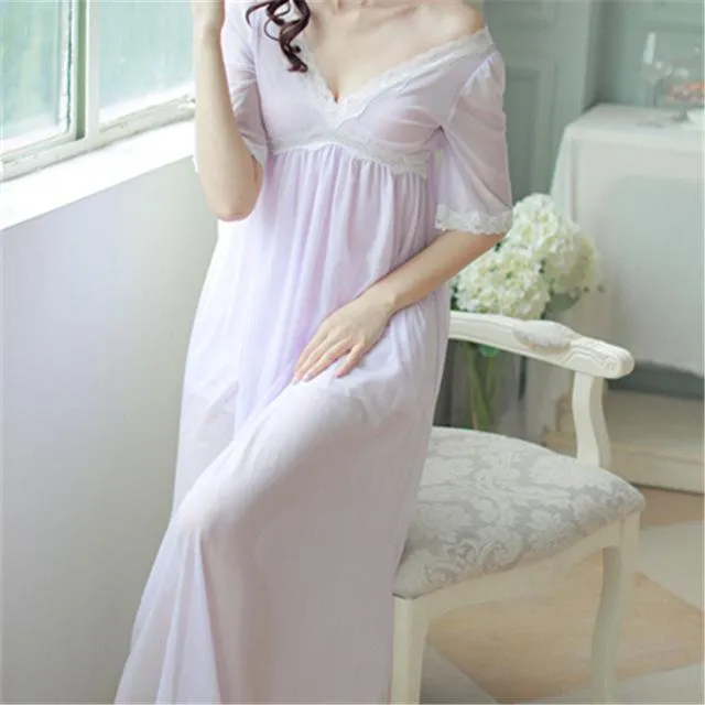 2019 Summer Elegant Sleepwear Romantic And Vintage Ladies Sexy Lace Home Dress Comfortable Long Nightgown Sleepshirts #H4