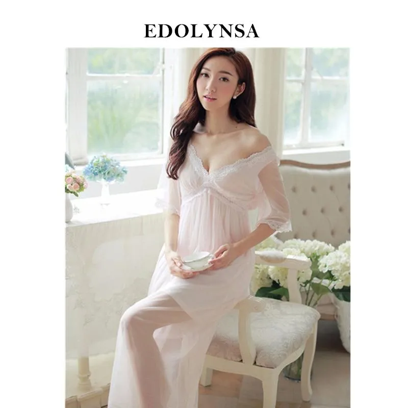 2019 Summer Elegant Sleepwear Romantic And Vintage Ladies Sexy Lace Home Dress Comfortable Long Nightgown Sleepshirts #H4