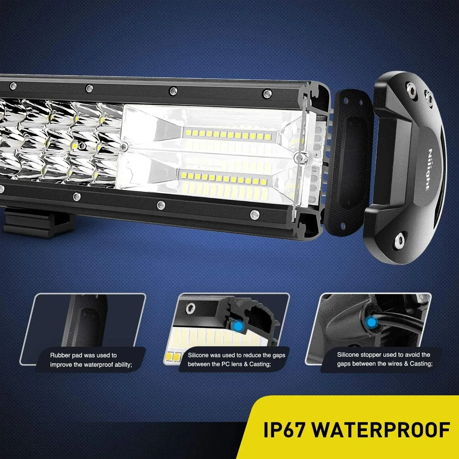 26 Inch 297W 29700LM Triple Row Spot Flood LED Light Bar