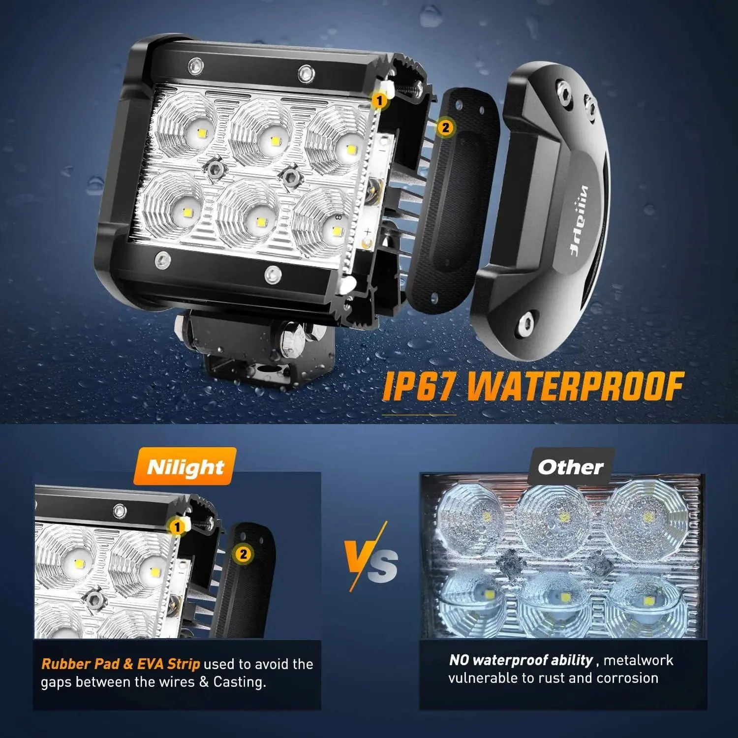 4 Inch 18W 1260LM Double Row Flood LED Pods (2 Pairs)