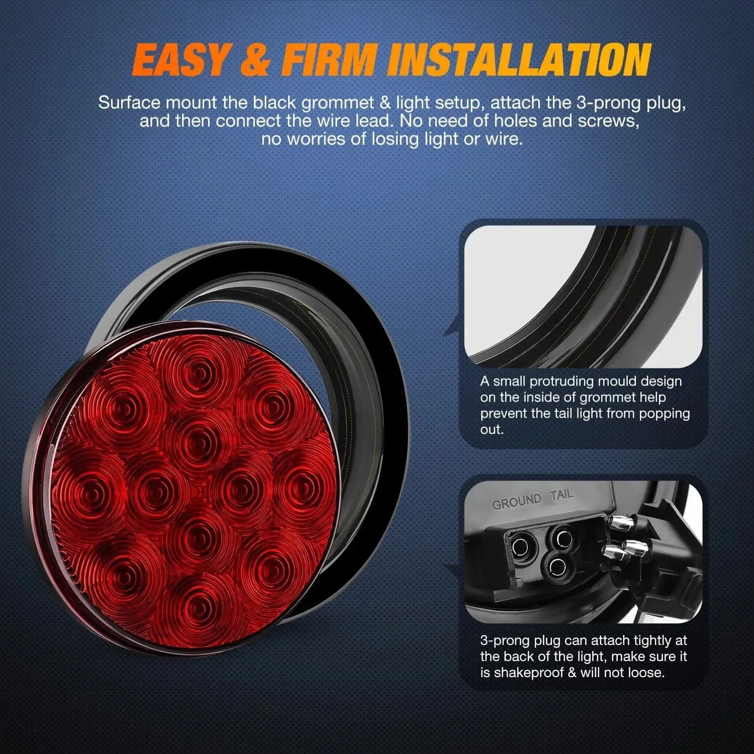 4 Inch Red Round 12Leds Tail Light (2 Pairs)