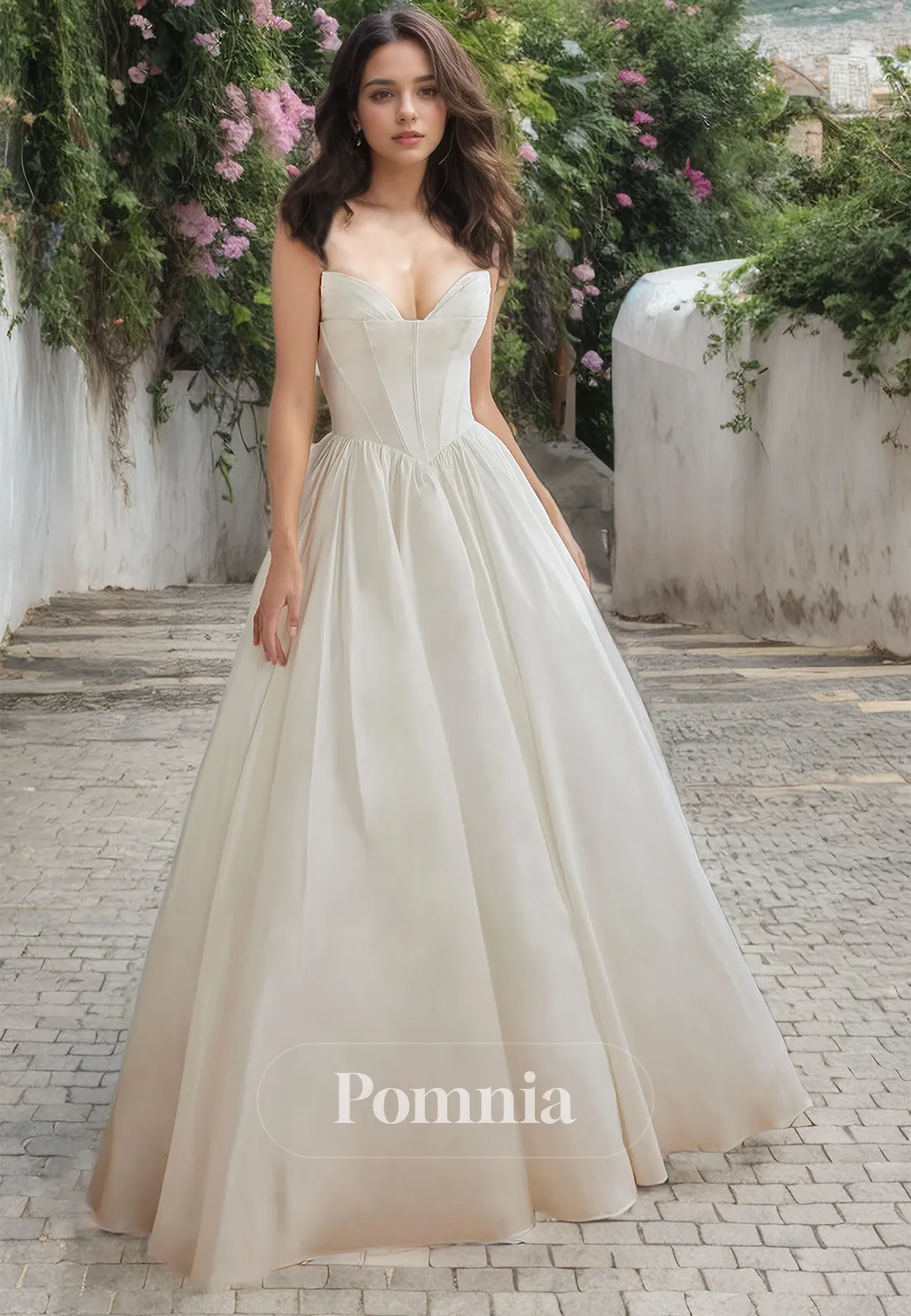A-Line Off-Shoulder Sweetheart Empire-Waist Satin Pleated Long Beach Dress