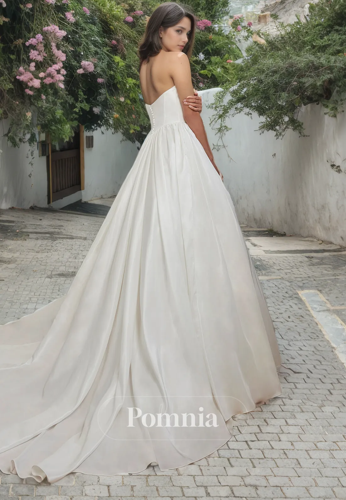 A-Line Off-Shoulder Sweetheart Empire-Waist Satin Pleated Long Beach Dress