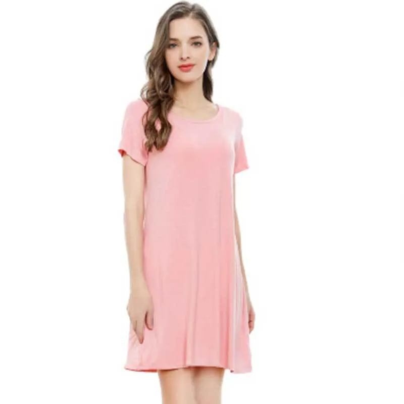 Casual Short Sleeve Round Collar Long Nightgowns Summer Comfortable Women Nightdresss