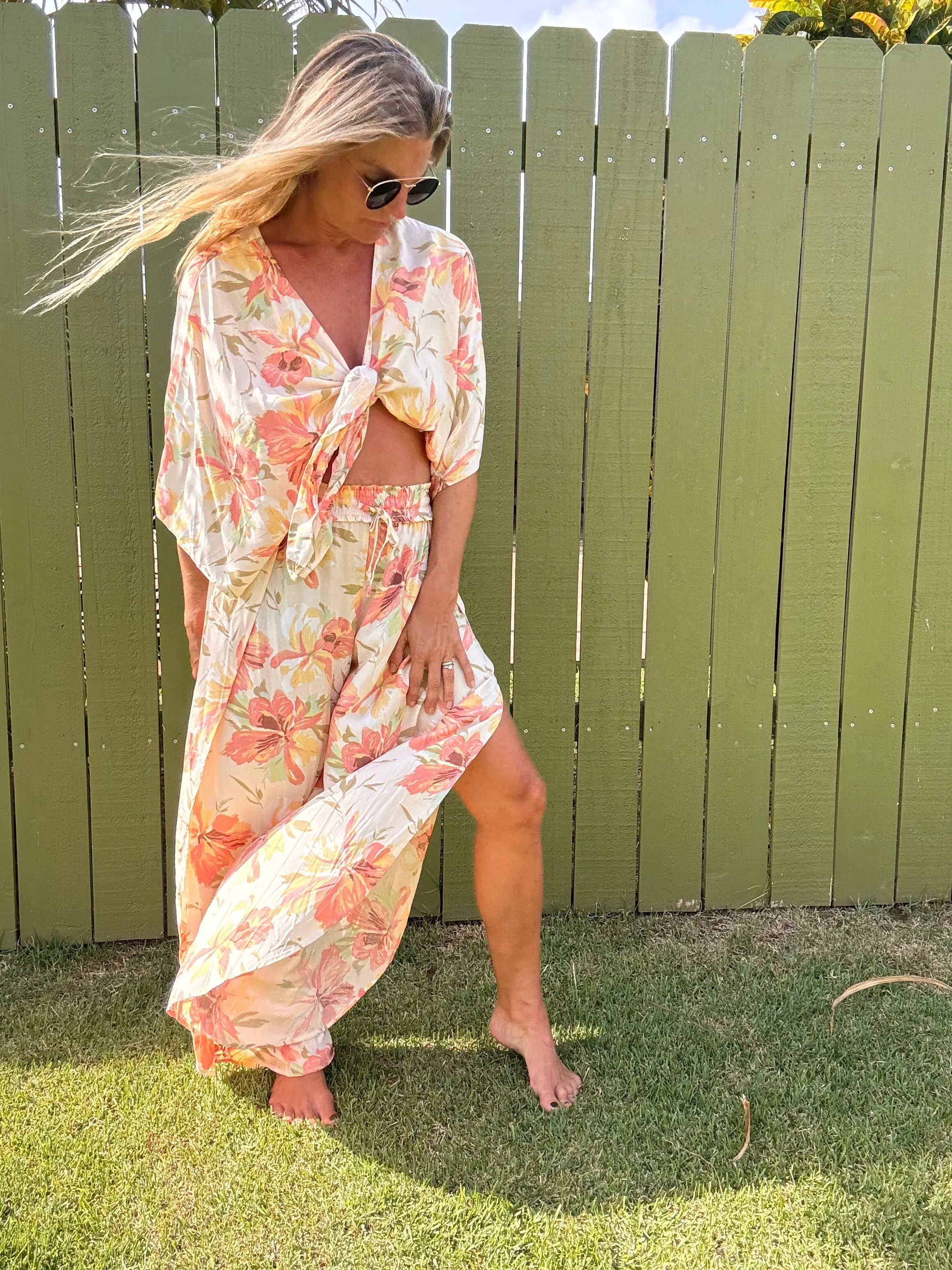 Coral Blooms split leg pant