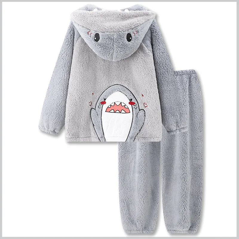 Cute Couple Shark Plush Pajamas Set