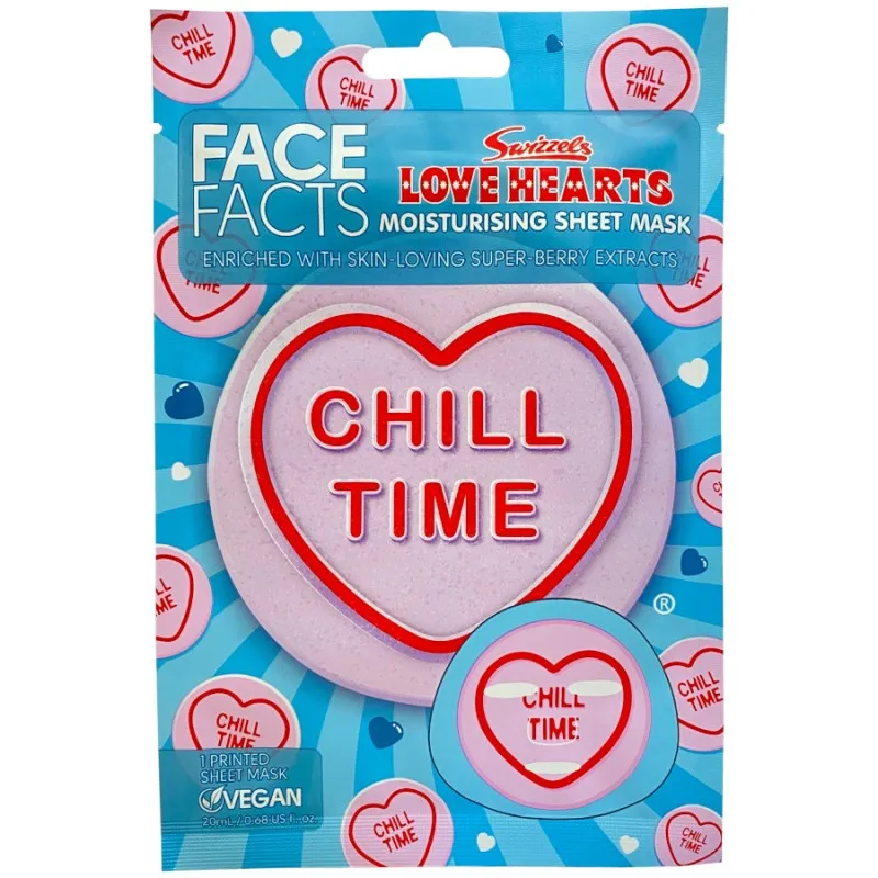 Face Facts Printed Sheet Masks Love Hearts Angel Face & Chill Time - Case of 24