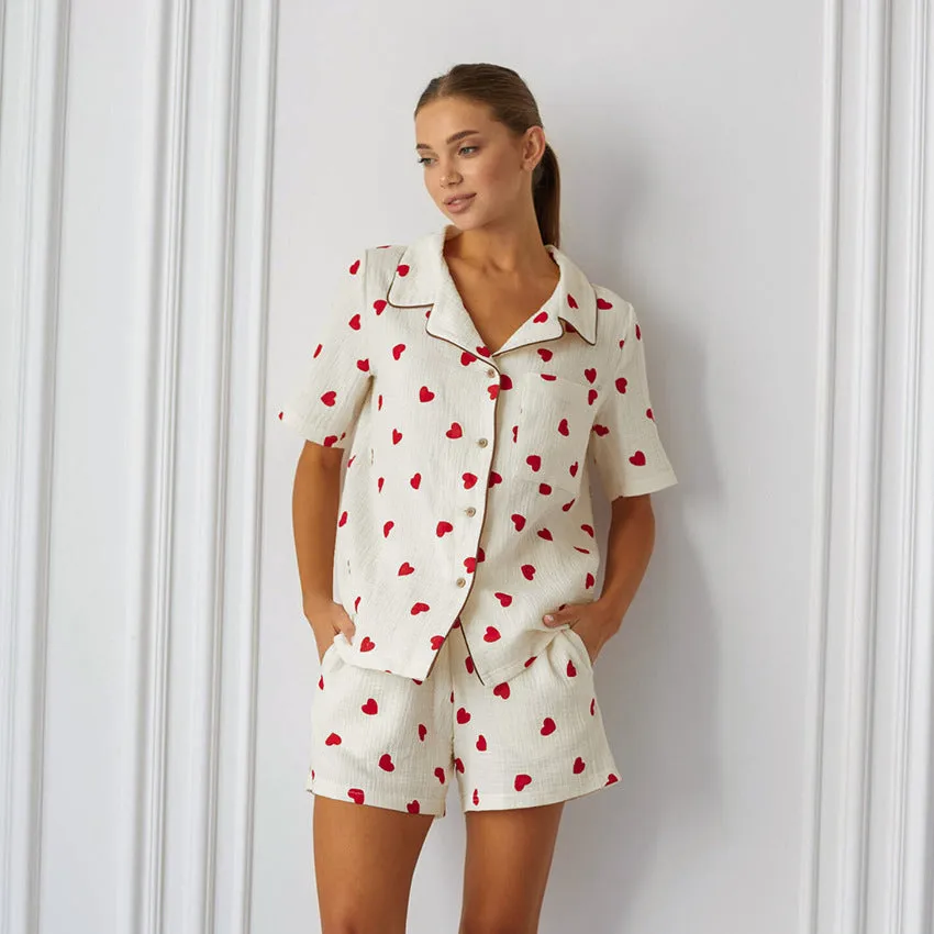 Heart Print Cotton Pajamas