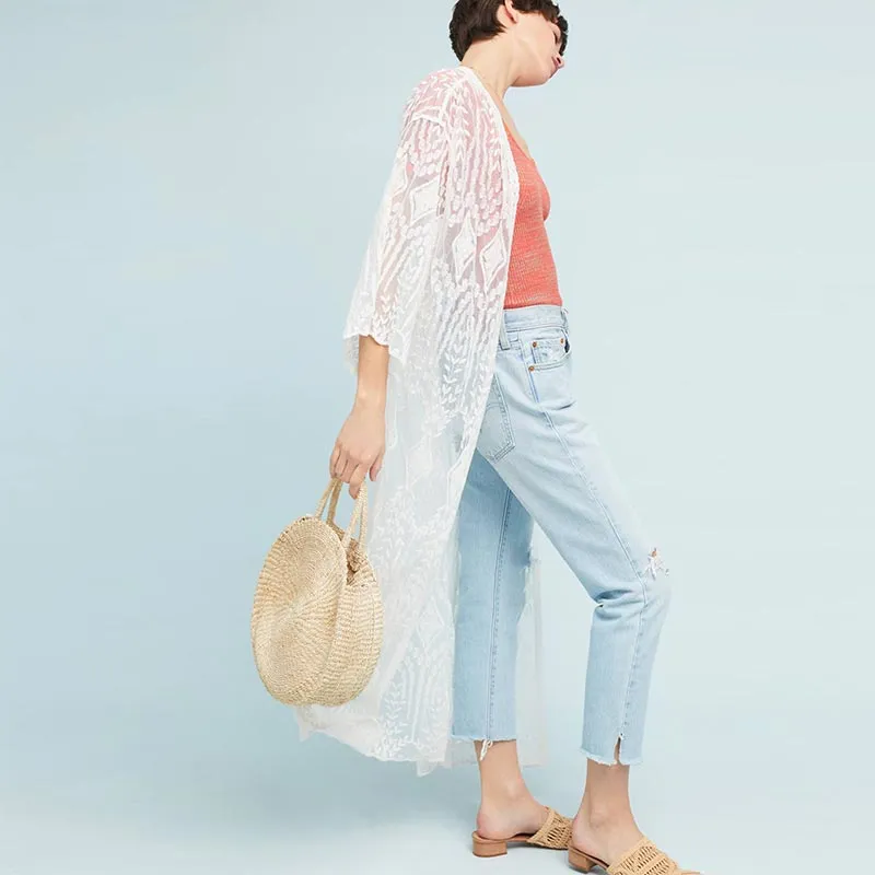 Lace Embroidered Beach Long Cardigan #Lace #Cardigan #Embroidered