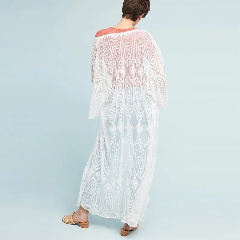 Lace Embroidered Beach Long Cardigan #Lace #Cardigan #Embroidered