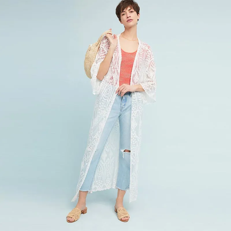 Lace Embroidered Beach Long Cardigan #Lace #Cardigan #Embroidered
