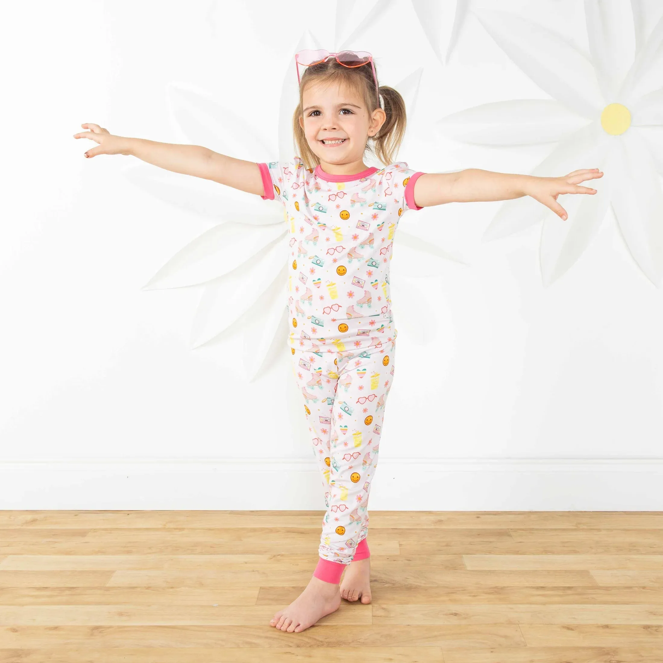 Let the Good Times Roll Roller Skates Two-Piece Bamboo Kids Pajama Pants Set