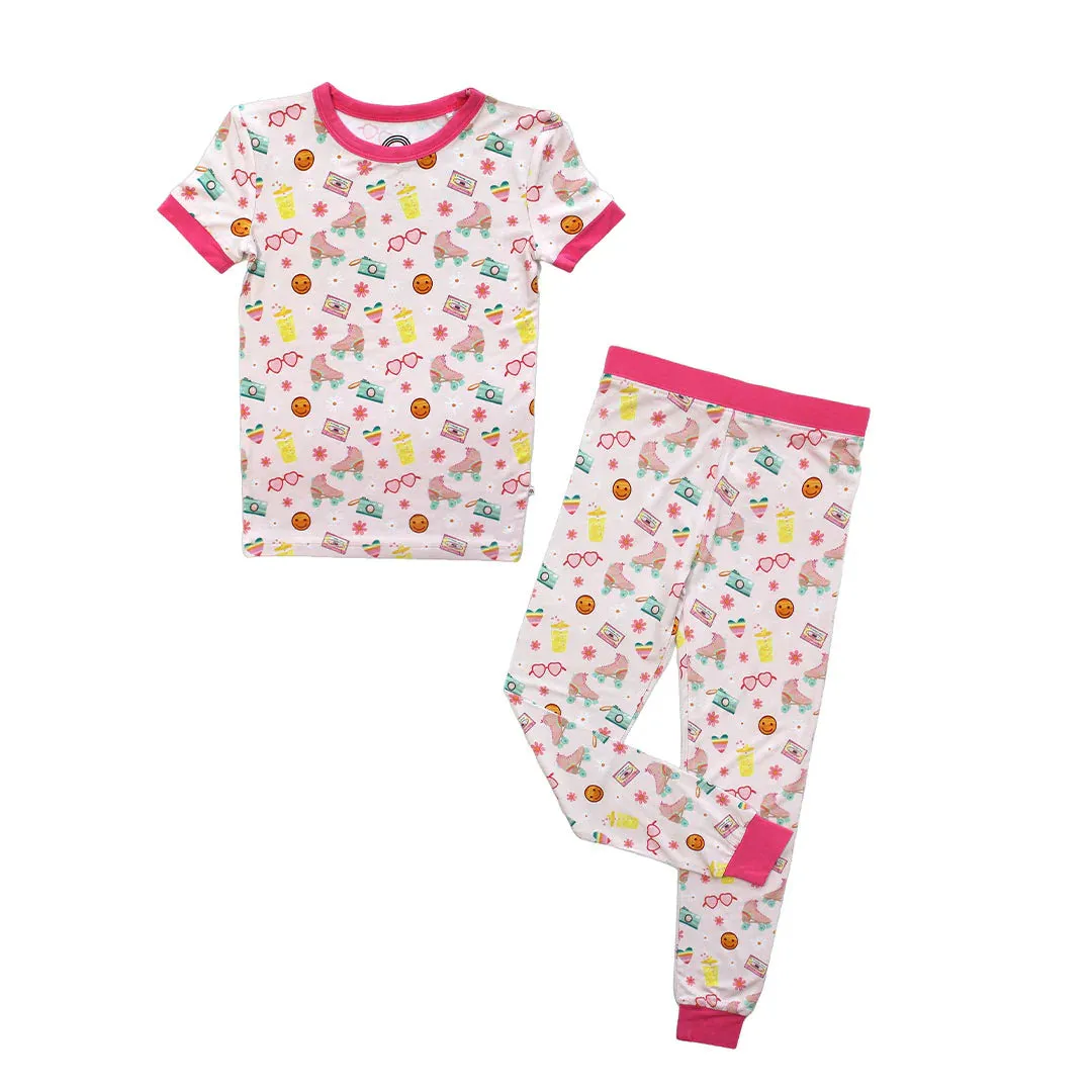Let the Good Times Roll Roller Skates Two-Piece Bamboo Kids Pajama Pants Set