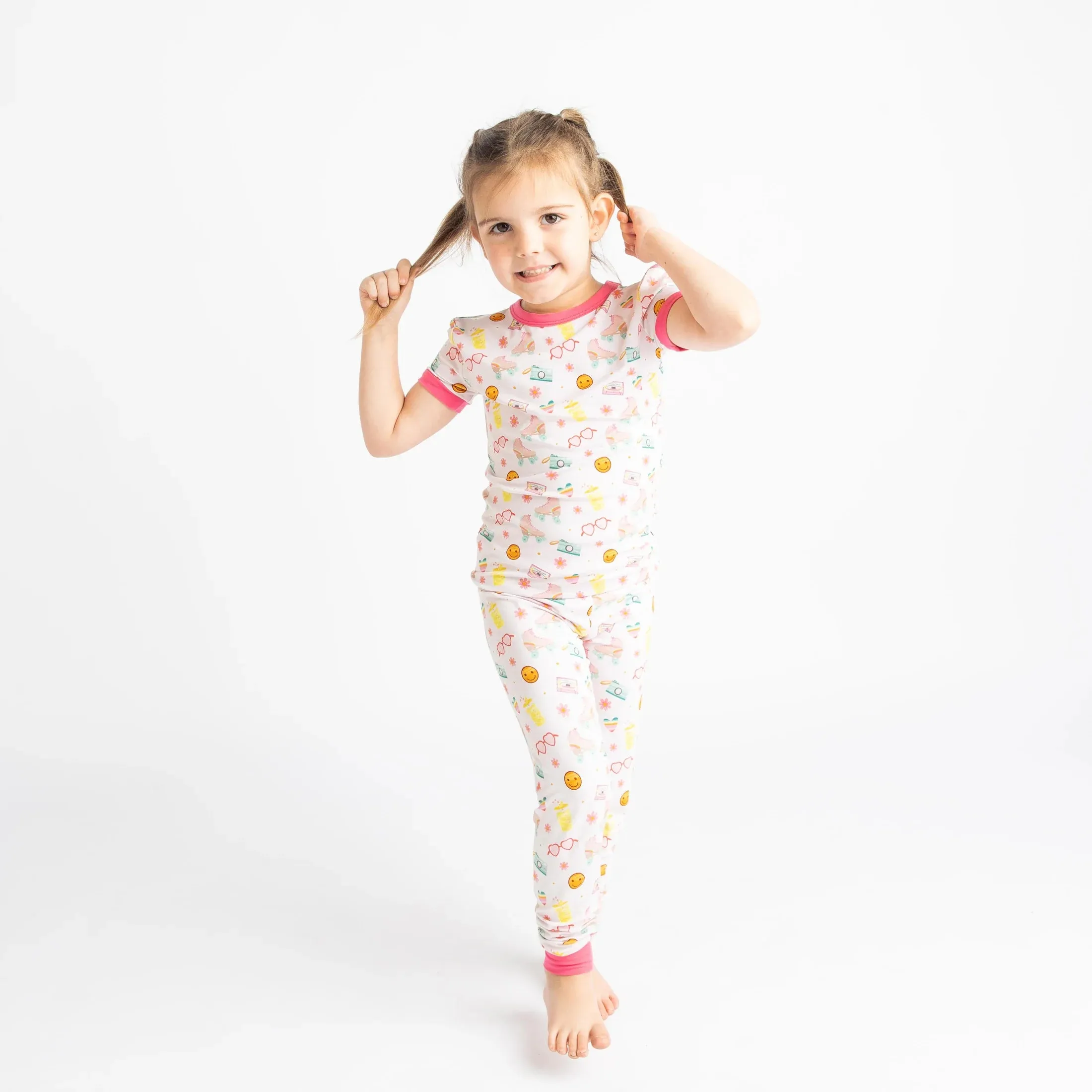 Let the Good Times Roll Roller Skates Two-Piece Bamboo Kids Pajama Pants Set