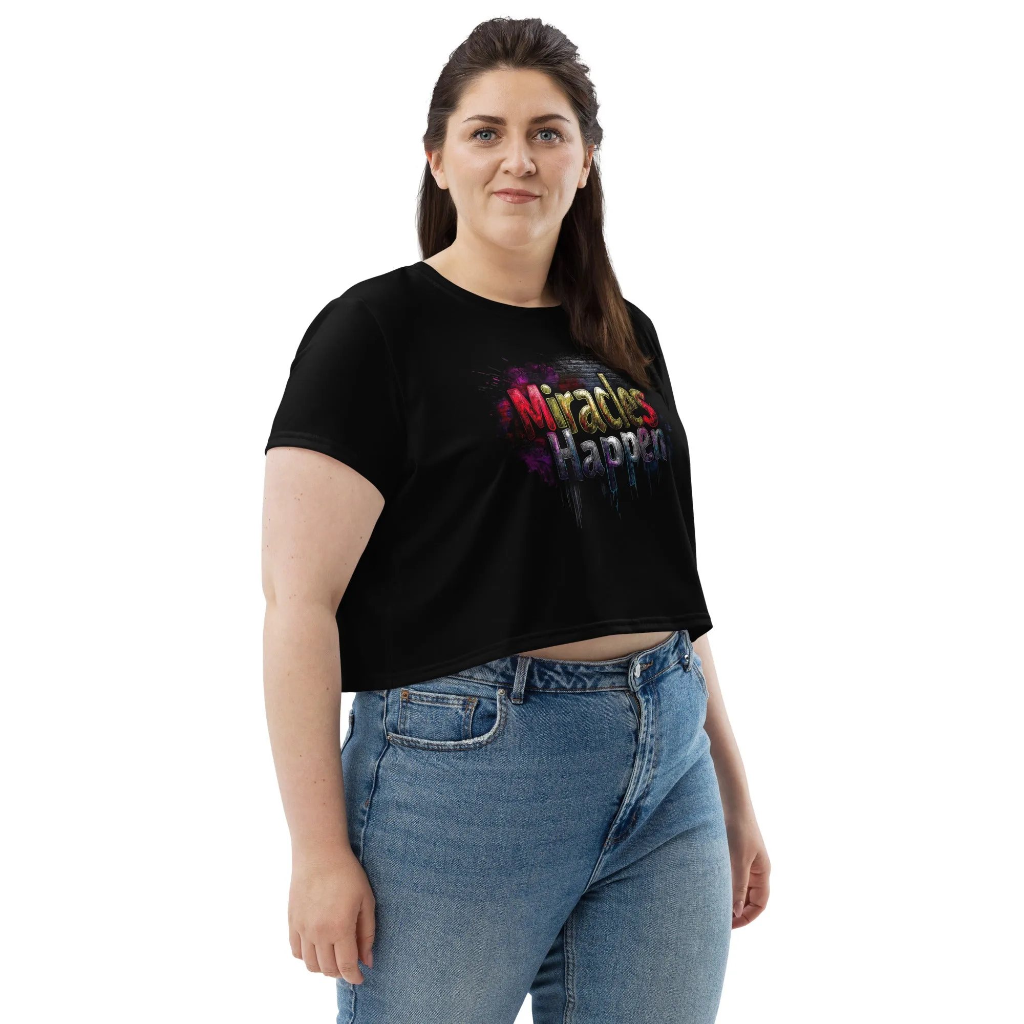 Miracles Happen: Vibrant Journeys All-Over Print Crop Tee
