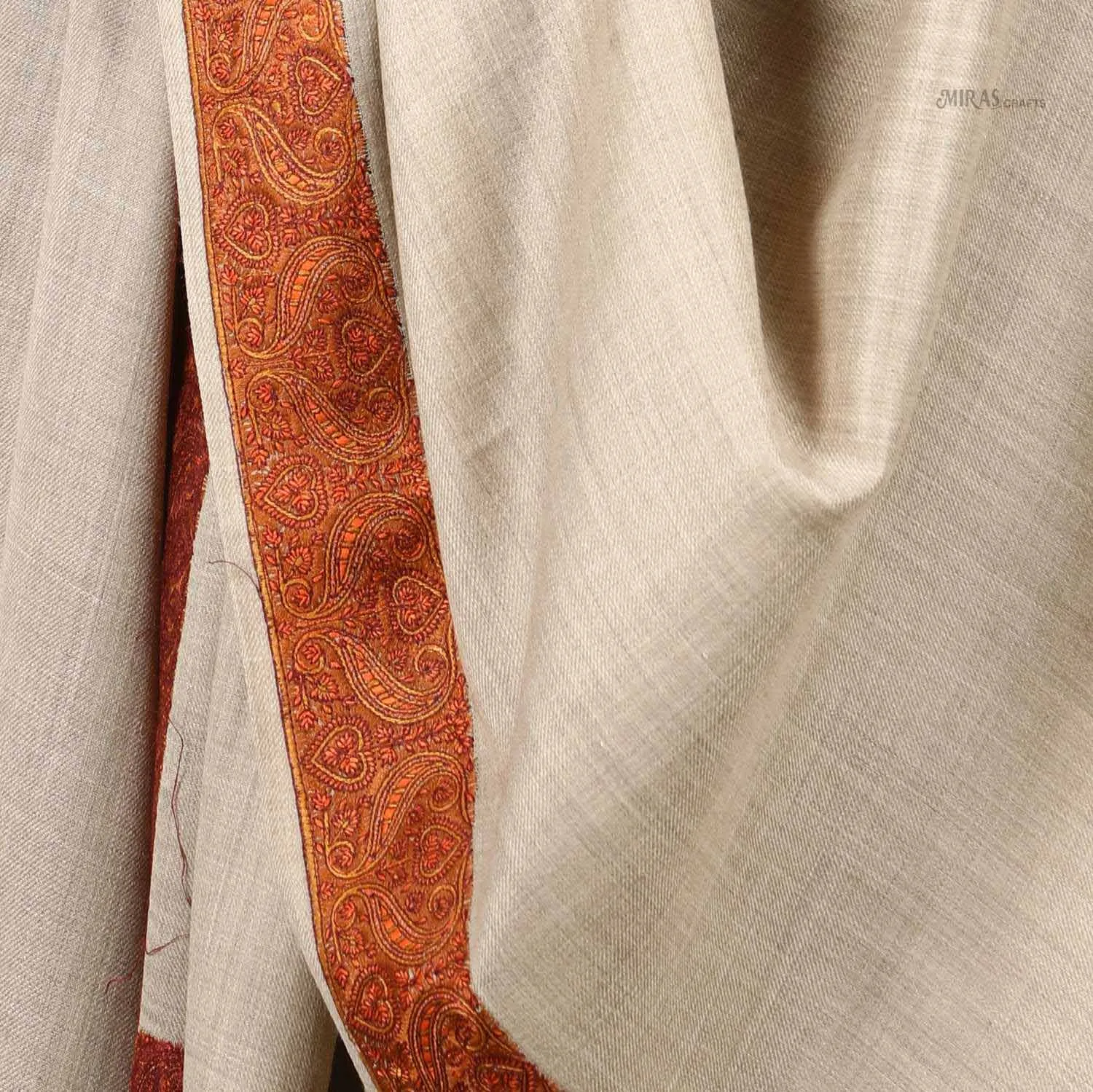 Miras Carfts Sozni double Doridar Mens shawl Natural light Beige