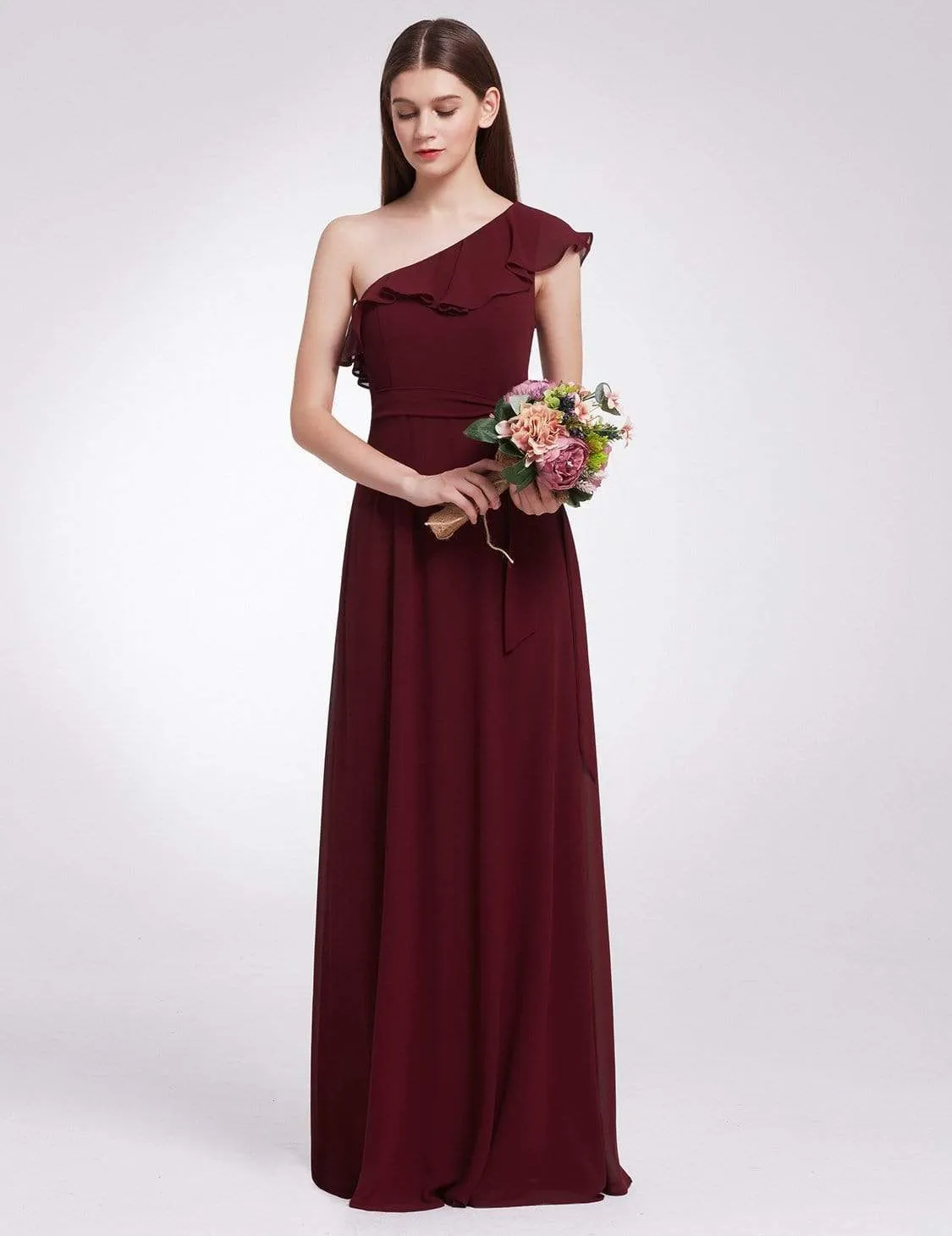 One Shoulder Ruffles Long Bridesmaid Dress