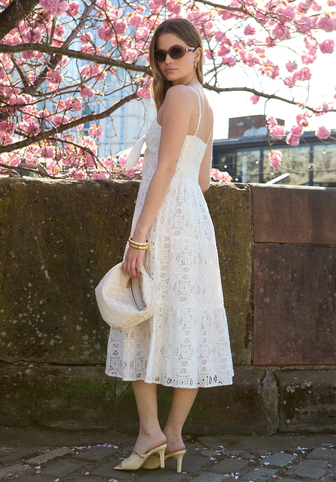Onita Tiered Broderie Anglaise Midi Dress In White
