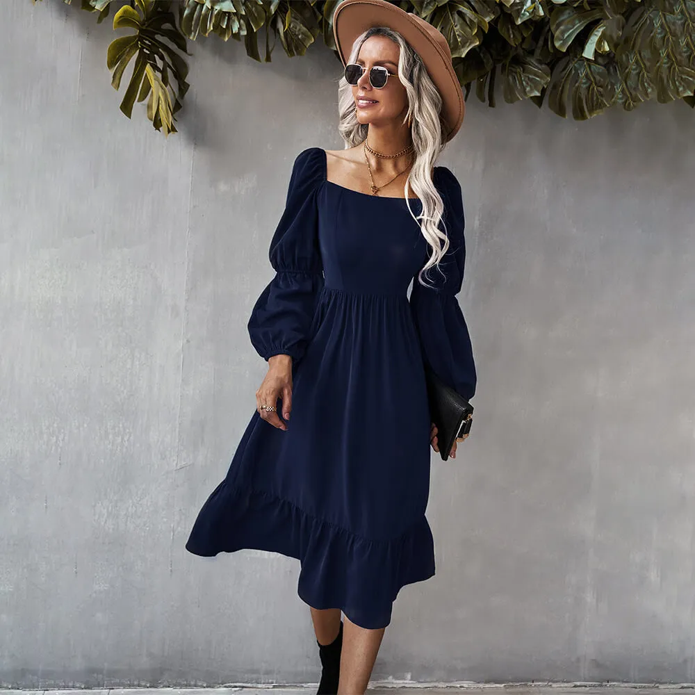 Parisian Balloon Sleeve Flowy Midi Dress  COLORS