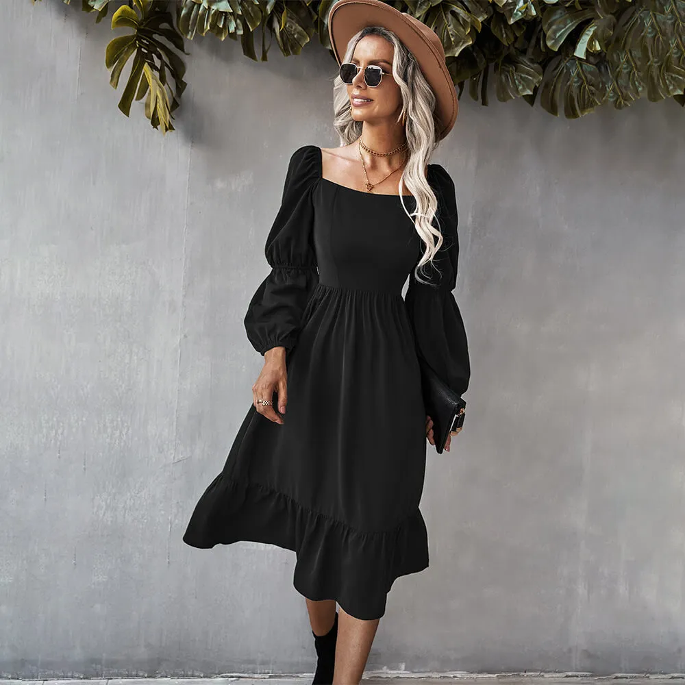 Parisian Balloon Sleeve Flowy Midi Dress  COLORS