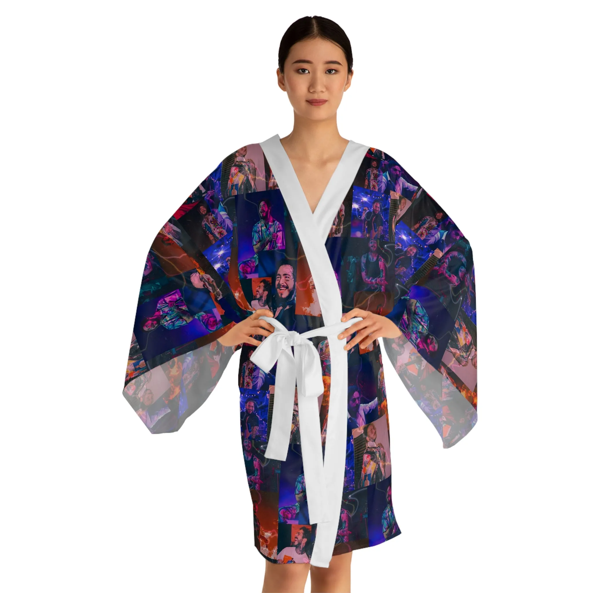 Post Malone Lightning Photo Collage Long Sleeve Kimono Robe