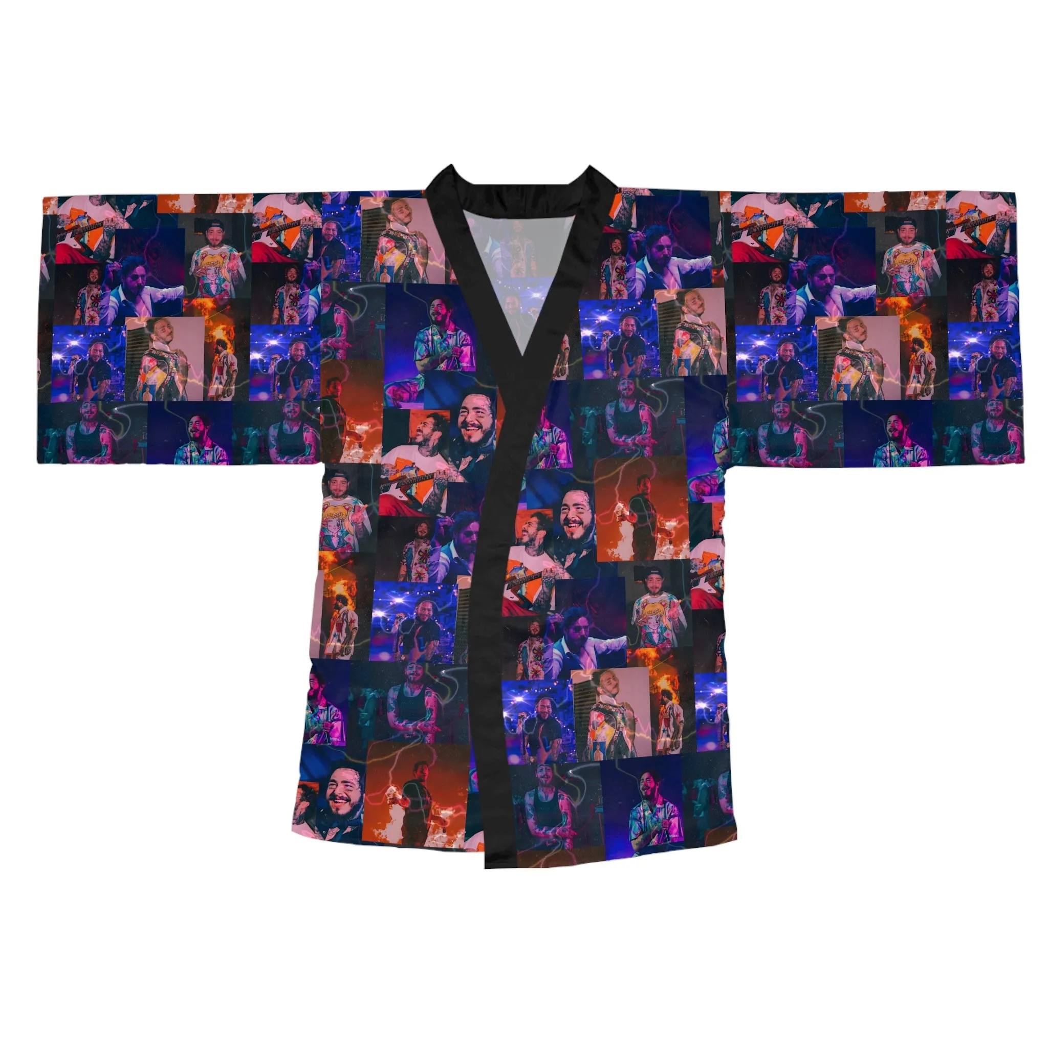 Post Malone Lightning Photo Collage Long Sleeve Kimono Robe