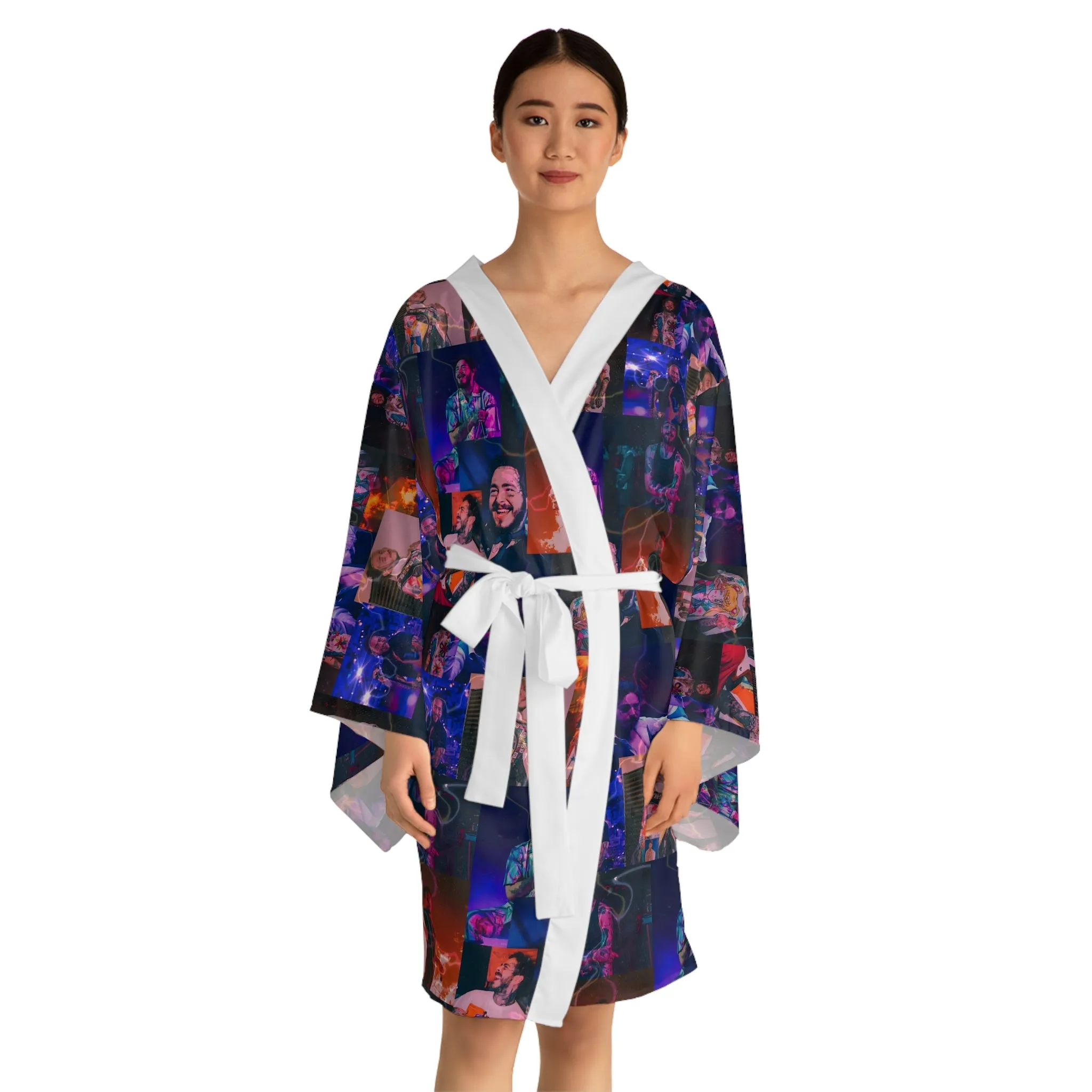 Post Malone Lightning Photo Collage Long Sleeve Kimono Robe