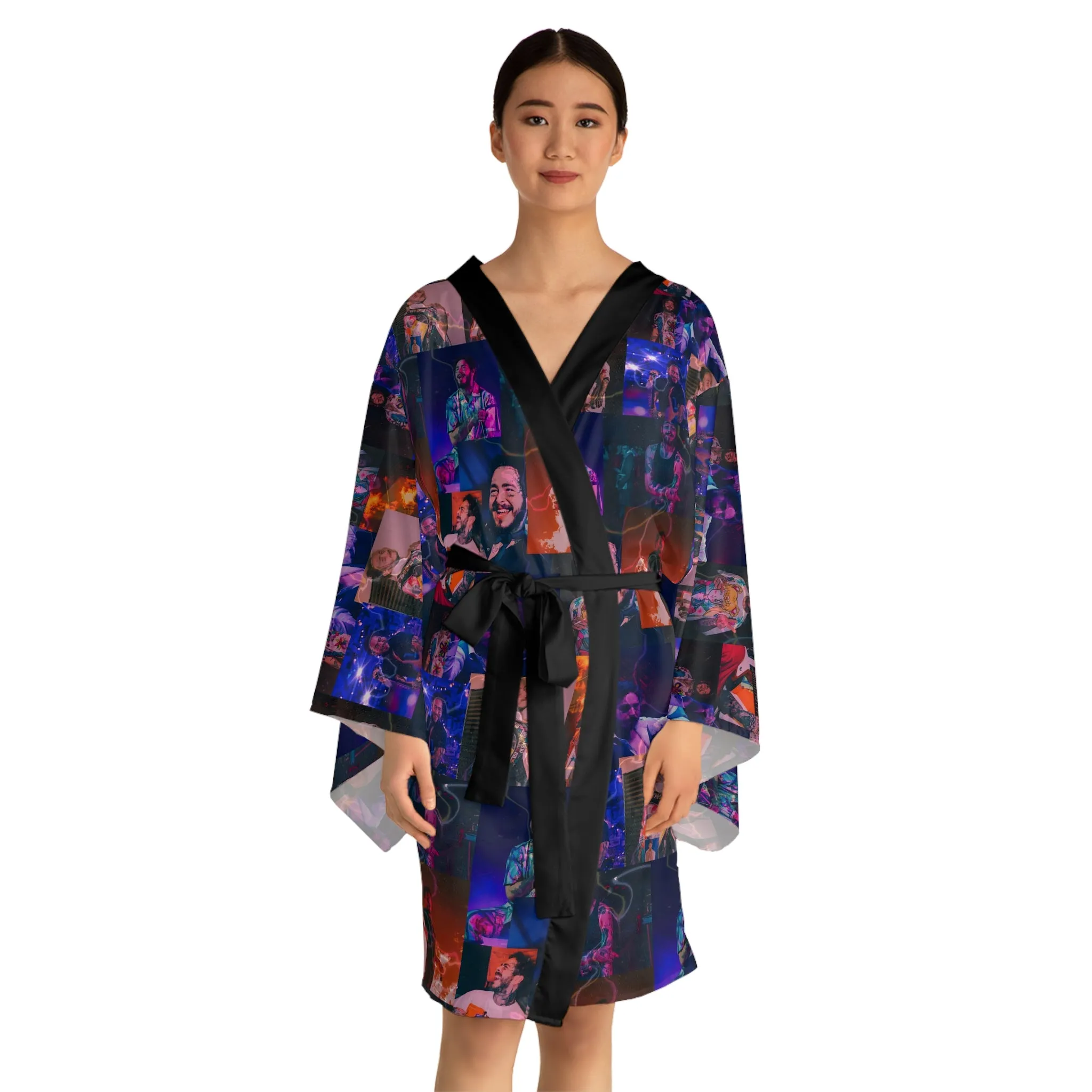 Post Malone Lightning Photo Collage Long Sleeve Kimono Robe