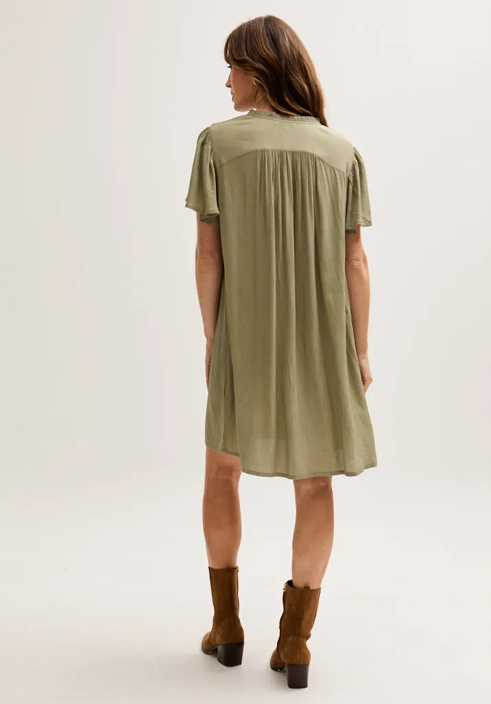 Roma Angel Sleeve Mini Dress In Green
