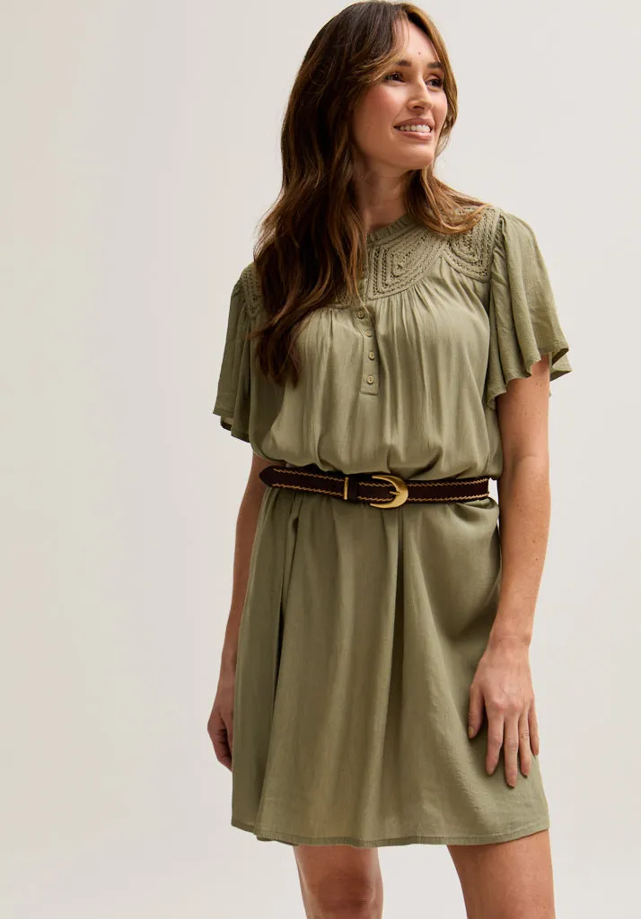 Roma Angel Sleeve Mini Dress In Green