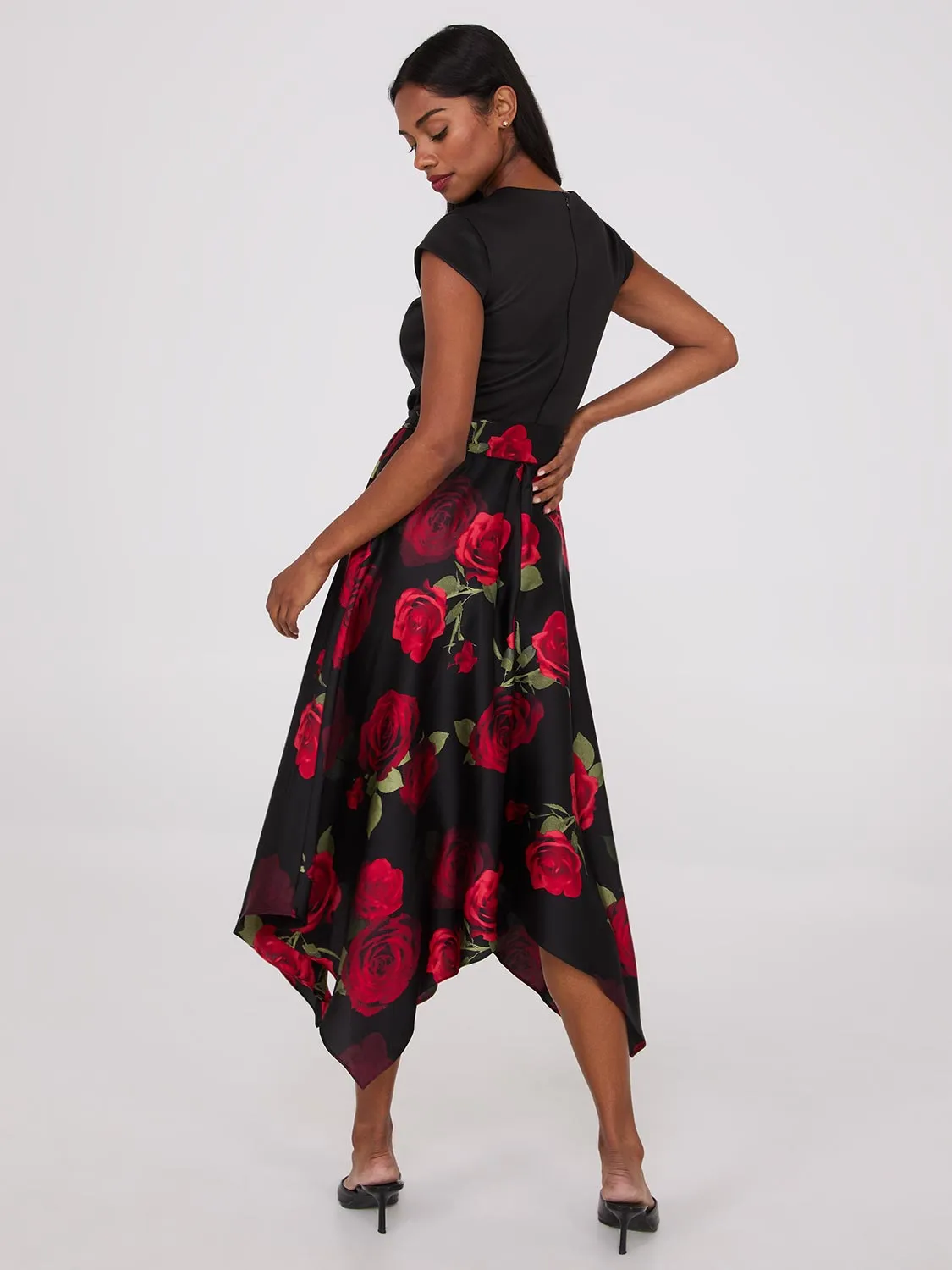 Scuba Midi Dress With Printed Satin Skirt