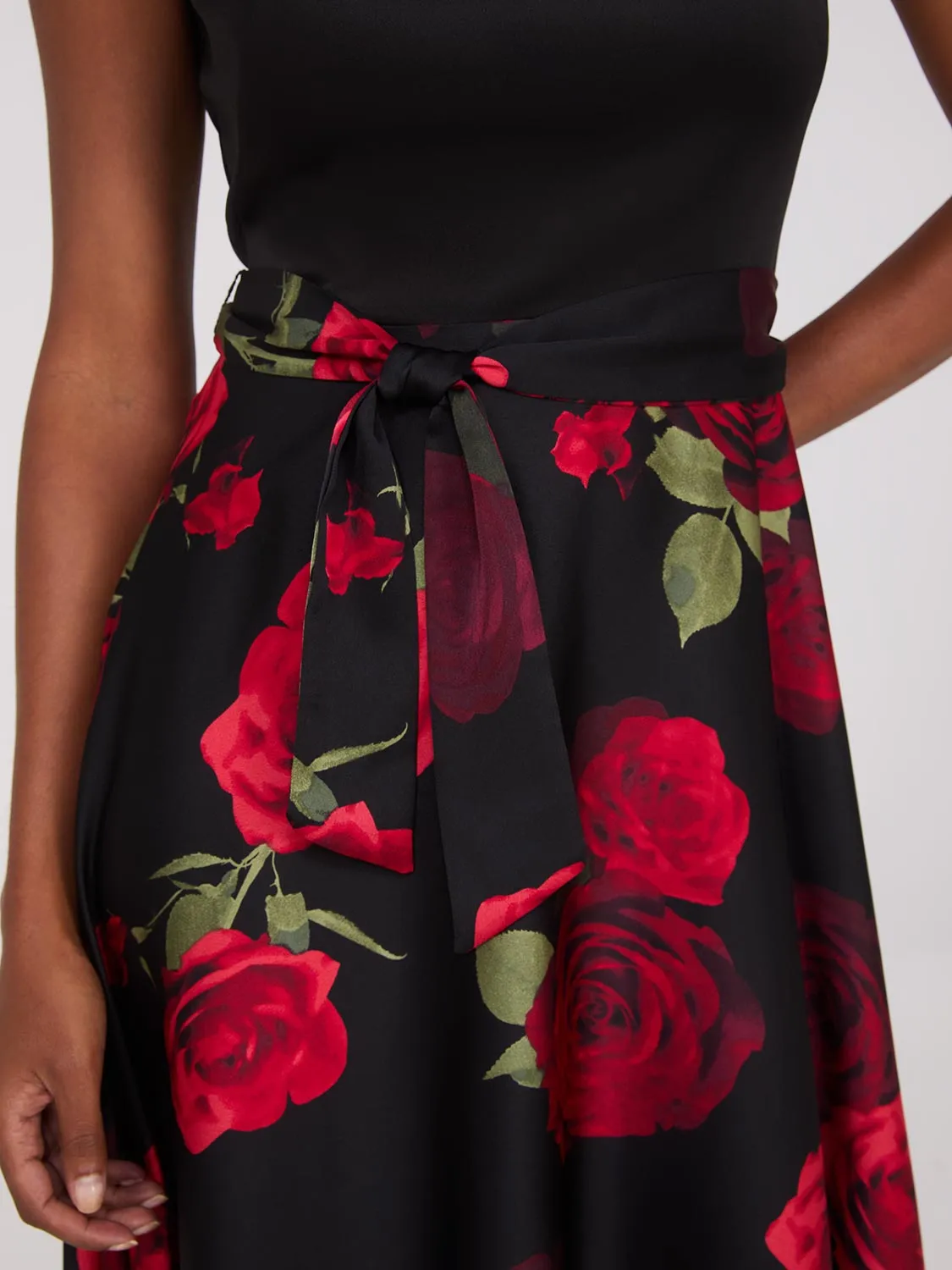 Scuba Midi Dress With Printed Satin Skirt