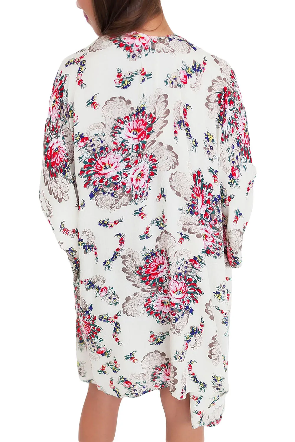 Sexy Flower Print Open Front Kimono in White