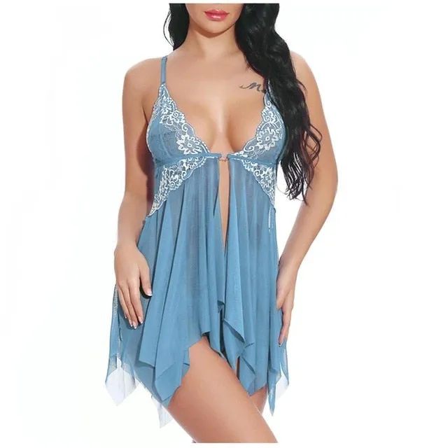 Sexy Lingerie Women Front Closure Babydoll Lace V Neck Mesh Sleepwear Lingerie Women Sleepwear Hot lingerie porno A70