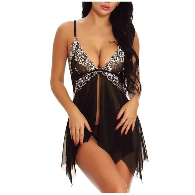 Sexy Lingerie Women Front Closure Babydoll Lace V Neck Mesh Sleepwear Lingerie Women Sleepwear Hot lingerie porno A70