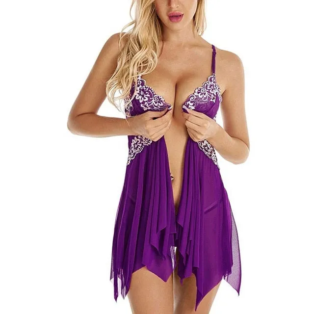 Sexy Lingerie Women Front Closure Babydoll Lace V Neck Mesh Sleepwear Lingerie Women Sleepwear Hot lingerie porno A70