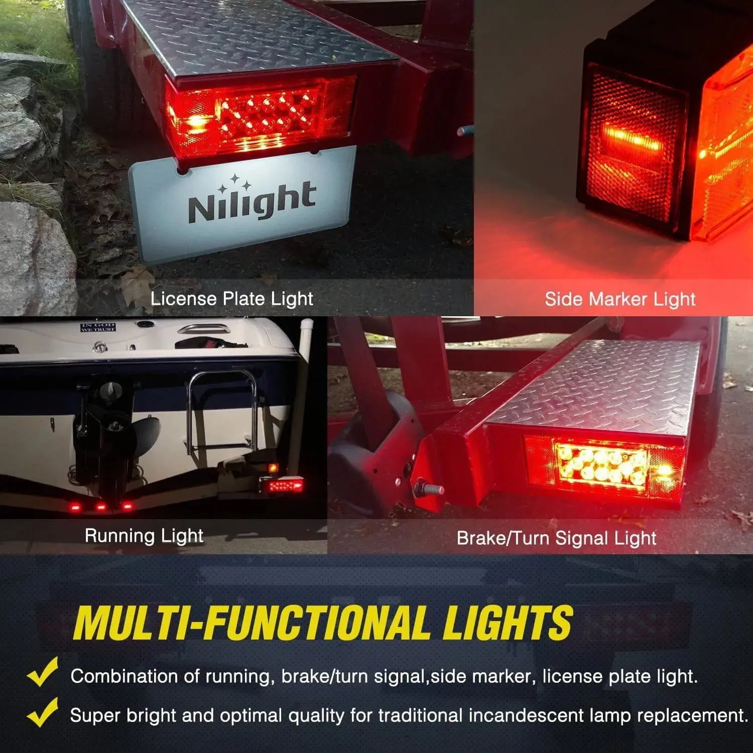 Submersible Low Profile Rectangular LED Trailer Light Kit (Pair)