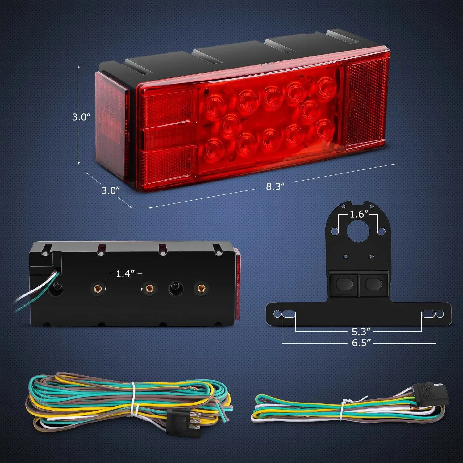 Submersible Low Profile Rectangular LED Trailer Light Kit (Pair)