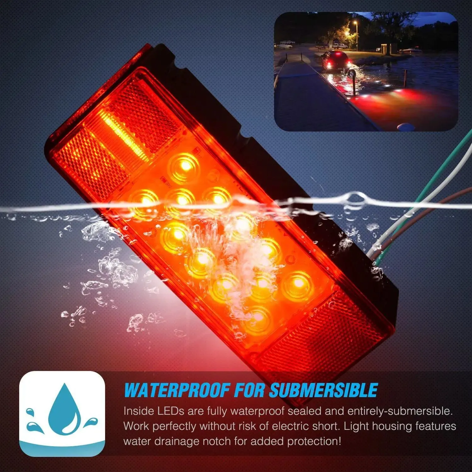 Submersible Low Profile Rectangular LED Trailer Light Kit (Pair)
