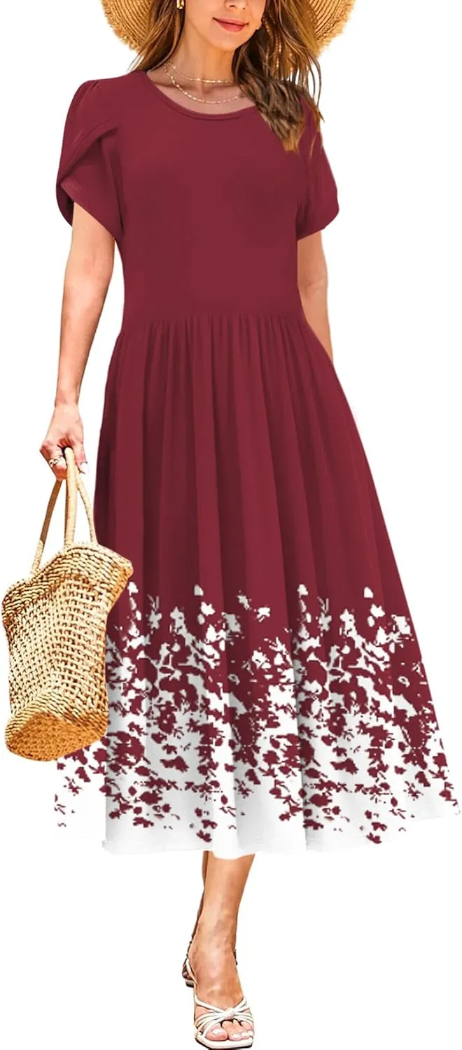 Zeagoo Women Short Sleeve Midi Dress with Pockets